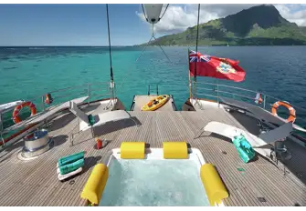 MONDANGO 3 - The aft deck jacuzzi and the folding swim platform are not features often found on large sailing yachts