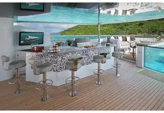 The sun deck is spacious and packed with great features
