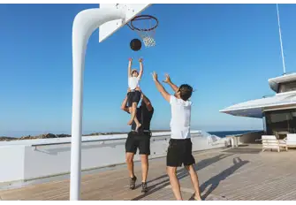 Play basketball, badminton or soccer on JOY's foredeck