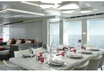 Wonderful views through full height windows in the dining room