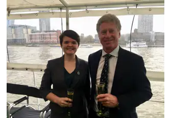 Mentee Alice Kent with mentor Will Dallimore on board HQS Wellington at an HCMM event in London