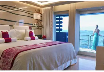 One of the main deck VIP suites with its folding balcony