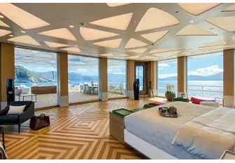 Exquisite parquetry in the bedroom suite on the owner's deck