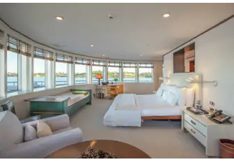 The owner's suite forward on the upper deck