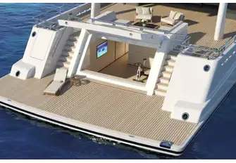 Large swim platform, main deck aft and beach club