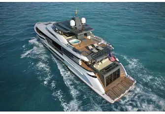 The sun deck jacuzzi, sun lounge and expansive swim platform