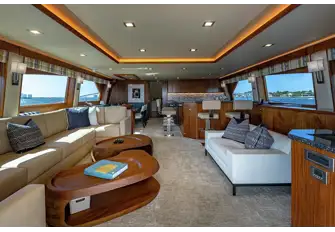 Looking forward in the main saloon towards the breakfast bar galley and dining table