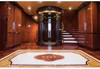 The glass elevator and staircase