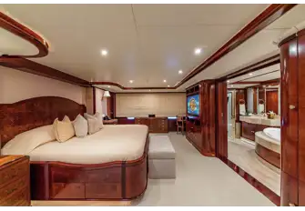 Full beam main deck owner's suite with his and hers bathroom