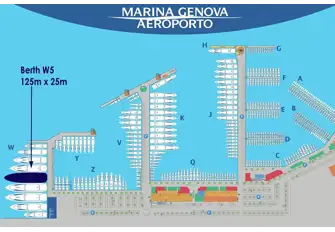 Berth W5 has a length of 125m (410.1ft) and includes 10 parking spaces and five garages. Its 32 year lease is available for an asking price of EUR 10,000,000 (VAT paid)