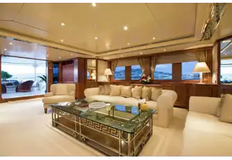 Looking aft in the main saloon with the formal dining area out of shot to the right