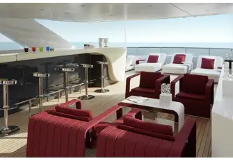 Looking forward from the sun deck jacuzzi across the lounge and sit-up bar