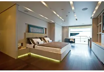 Folding balconies port and starboard in the full-beam owner's suite