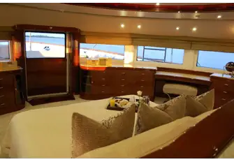 The owner's bedroom has wraparound views and access to the foredeck