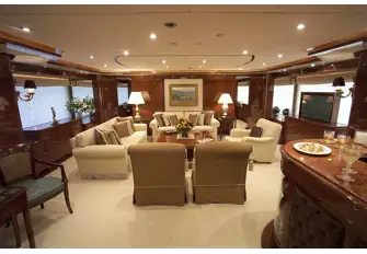 Looking forward in&nbsp; the main saloon with bar and lounge seating