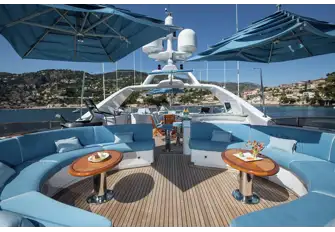 The forward sun deck has a large convivial lounge area