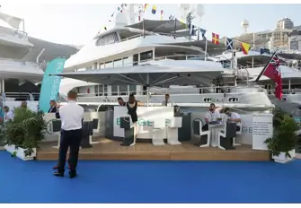 Our espresso bar at Monaco Yacht Show 2019 was built by Ecobooth with decking by Lignia