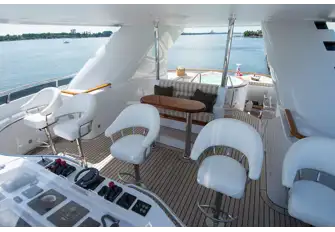 The flybridge forward on the sun deck with the jacuzzi aft