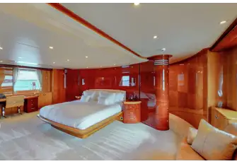 Like the VIP suite, the owner's suite is full beam and forward on the main deck