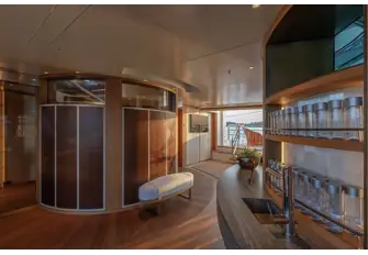 The beach club bar area, reached by elevator or spiral staircase, has two sea terraces for a gym and a beach club lounge
