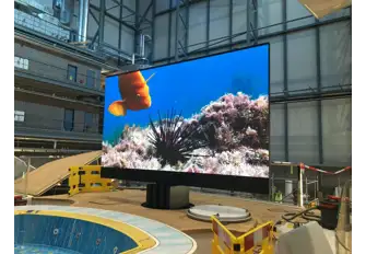 The folding 201" C'Seed TV screen installed and operational