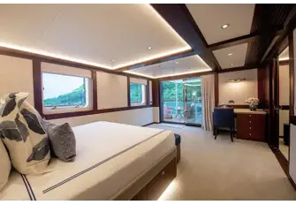 The aft facing owner's suite terrace overlooks the tender deck