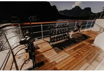 The free weights area on the flybridge deck to port