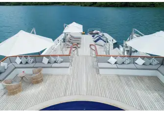 Looking aft towards the tender deck and helipad