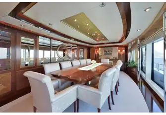 The formal dining room to starboard on the main deck