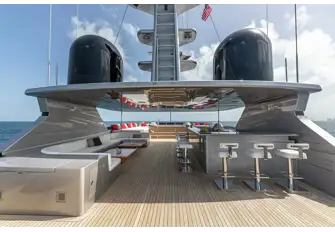 Sun deck bar, lounge, BBQ, jacuzzi forward and large versatile space aft