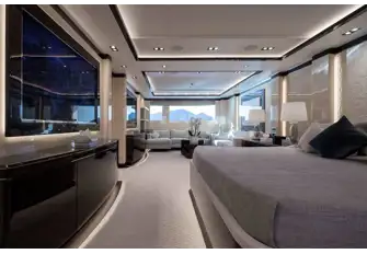 The main deck VIP suite with media lounge on the far side