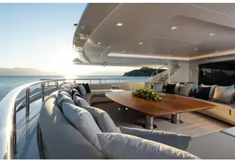 Large social lounge area on the main deck aft