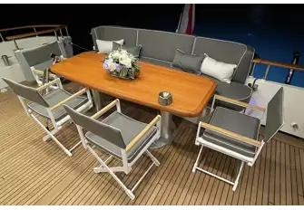 Open-air dining on the main deck aft