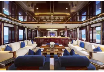 The main saloon with the formal dining area forward