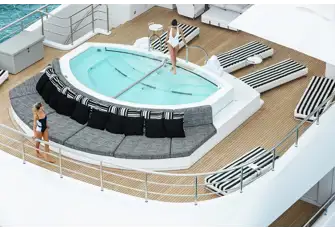 Huge pool on the bridge deck aft