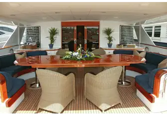 The spacious main deck aft, for lounging, dining and entertainment