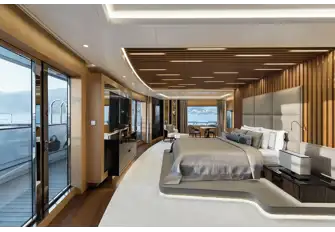 The aft-facing master suite has its own terrace and jacuzzi