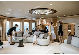 The upper deck is all about entertainment, hence the piano in the forward lounge