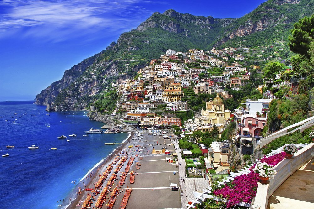 Positano's beach, the town's focal point, is a big attraction