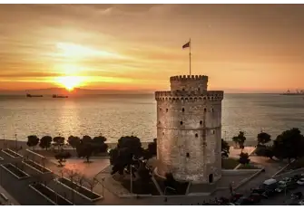Once painted white, the tower is now natural stone