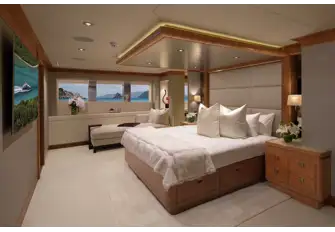 The full beam owner's suite forward on the main deck