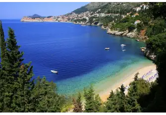 A beautiful bay with Dubrovnik visible in the distance