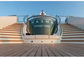 HASNA's trademark infinity pool with its curved glass aft end