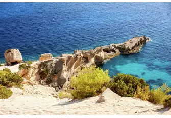 Turquoise waters surround the excavated the peninsula