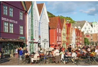 Bergen has a thriving restaurant scene in the old town during summer