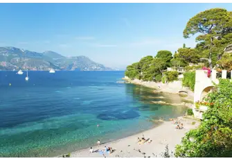 Paloma Beach looks across the Rade de Saint-Hospice to the picturesque town of Eze from the eastern tip of Saint-Jean-Cap-Ferrat