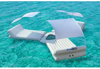 Tether this Shaded Island off the back of the yacht or close to the beach