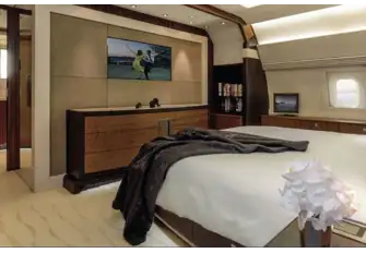 The owner's cabin, with en suite aft, is to the rear of the aircraft and can be closed off from the rest of the interior