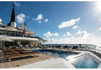 The game changing pool on the 82m Nuvolari Lenard-designed ALFA NERO, for charter with Burgess